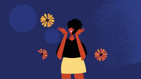 joven feliz con flores animación