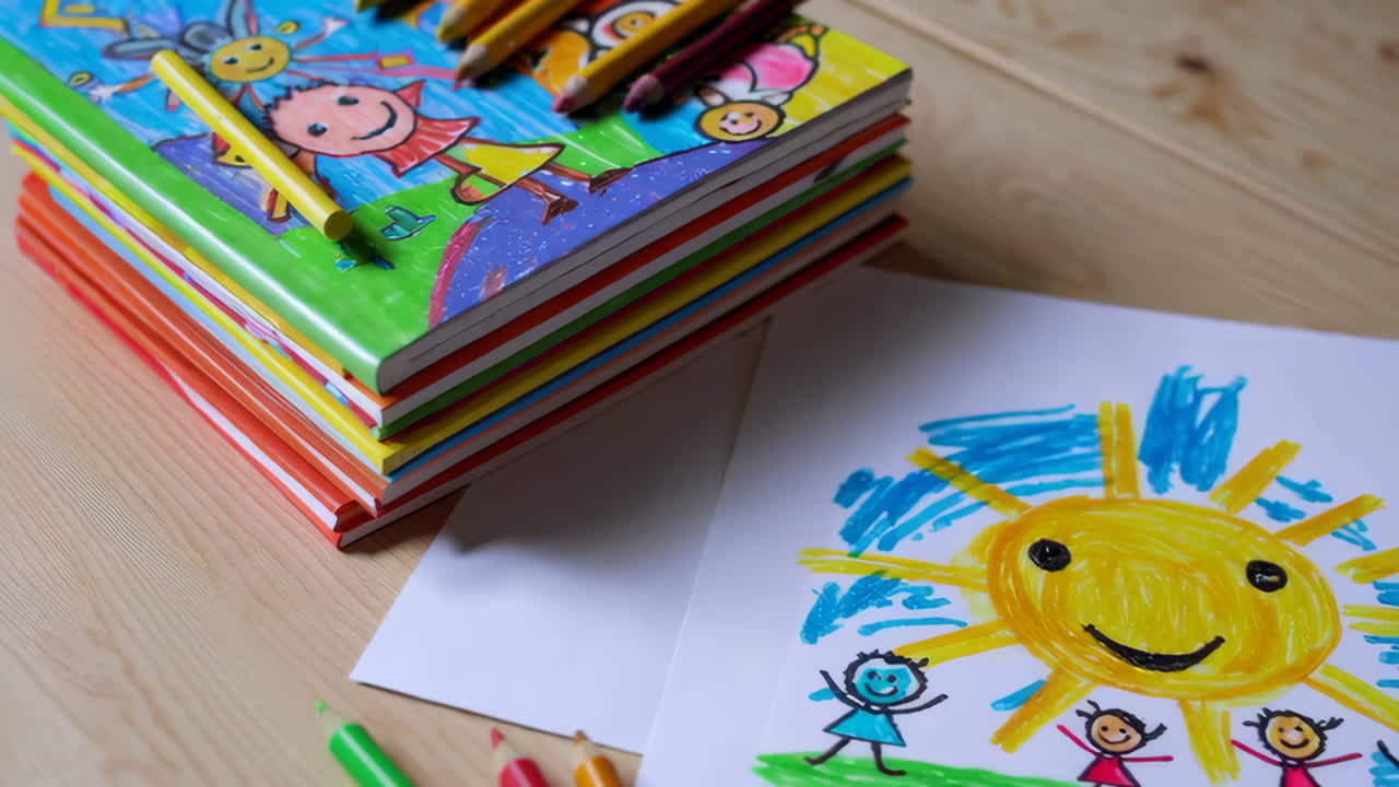 Child's Drawing of Sun and Children