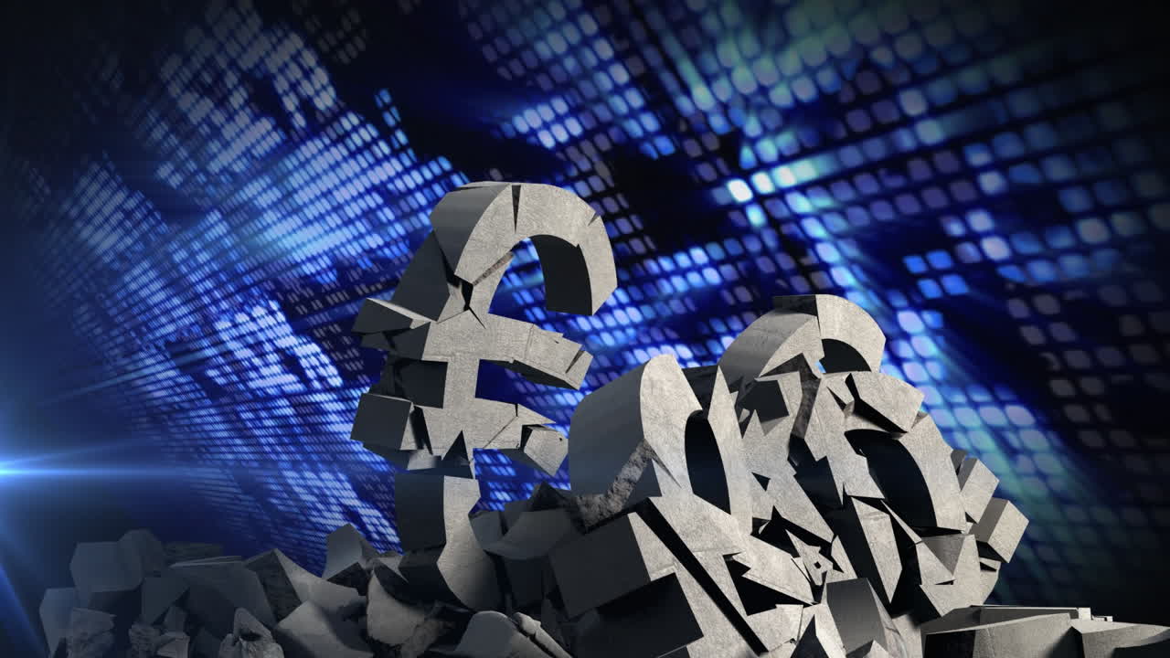 검은색 바탕에 데이터 처리를 통해 유로 기호의 애니메이션