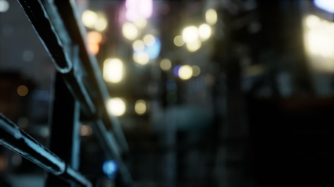 밤에 비가 내리는 도시 거리