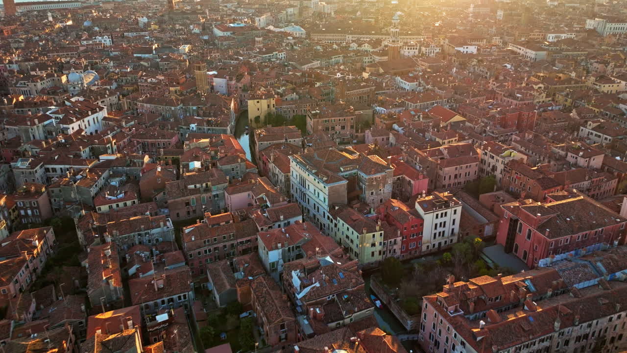 Aerial drone view of the buildings in Venice City, Italy