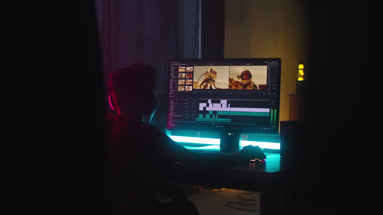 Teenage Boy Edits Video or Movie Using Video Editing Software on PC