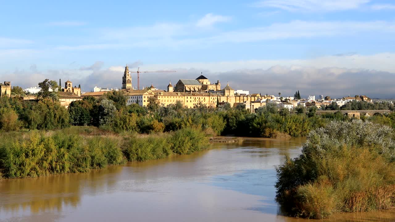 zoom en la vista desde el puente de san rafael en la catedral de córdoba