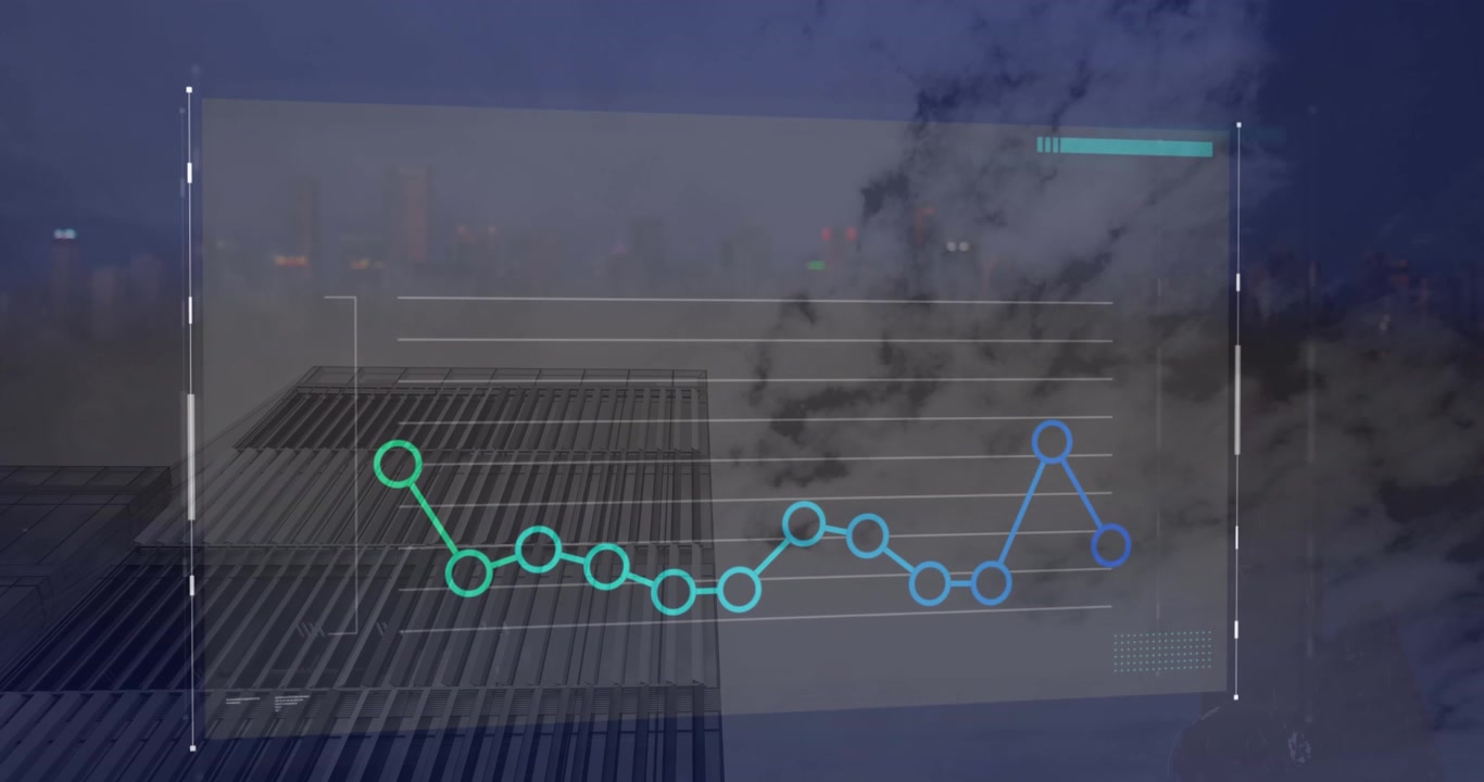 Animatie van gegevensverwerking boven stadsgezicht