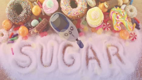 Animation-of-sugar-text-over-glucose-meter-and-sweets