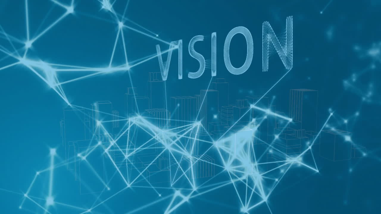 VISION text and network connections animation over cityscape