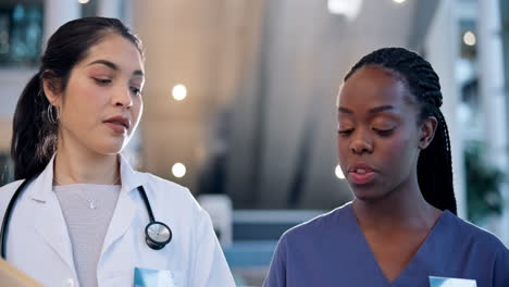 walking, medical and women with teamwork