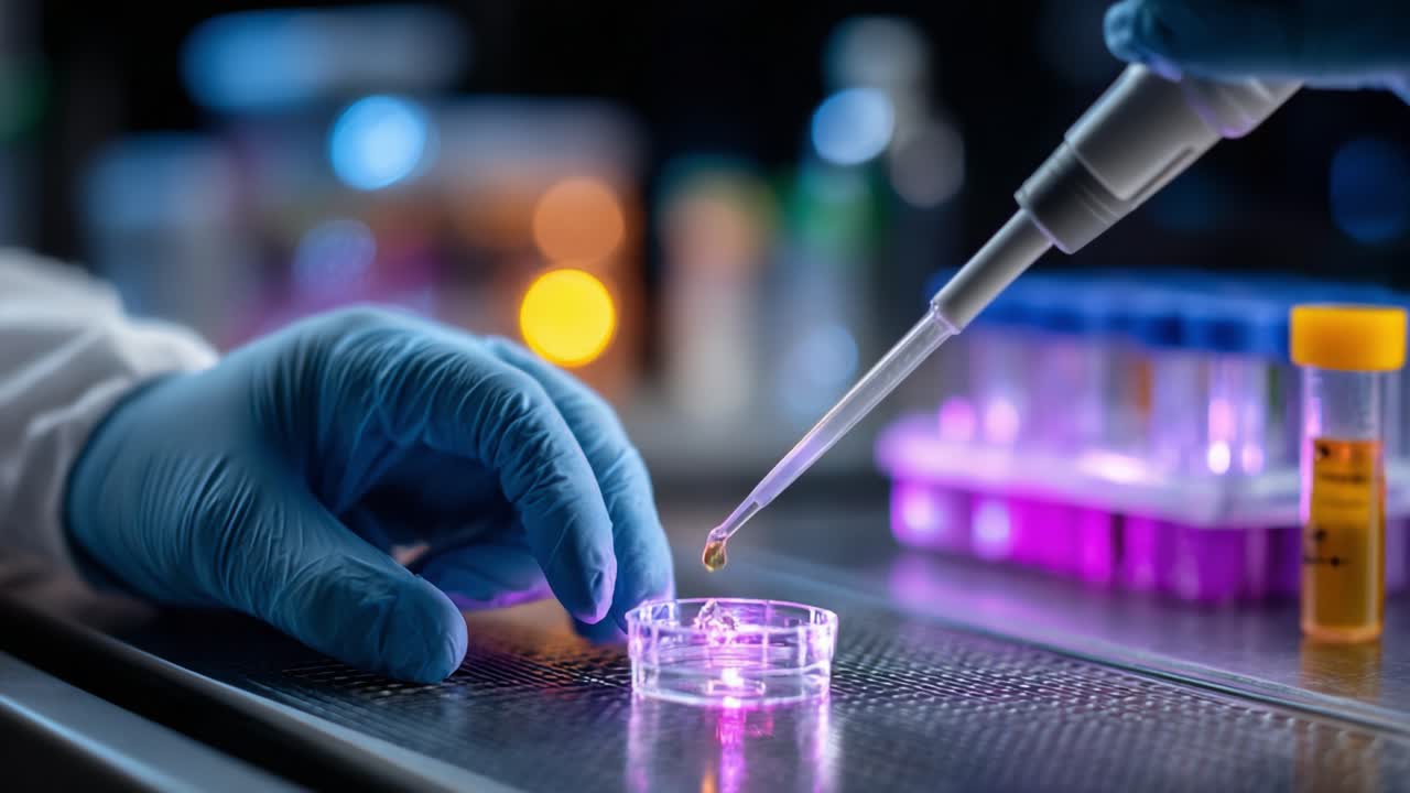 A Microbial Experiment: Precision Pipetting of Fluids in a Lab Environment Showcasing Laboratory Techniques and Scientific Research Practices
