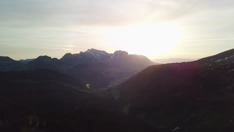 droneshot in the swiss alps while sunrise