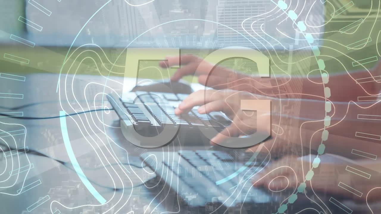 Animation of 5g text and data processing over diverse schoolchildren using computers