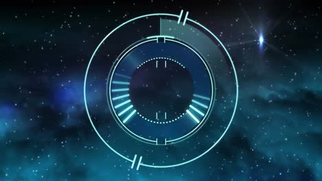 animation of hud circle over glowing stars on night sky