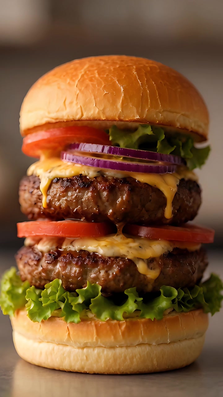 Hamburger Succoso Primo Piano Sfondo Bokeh 4K