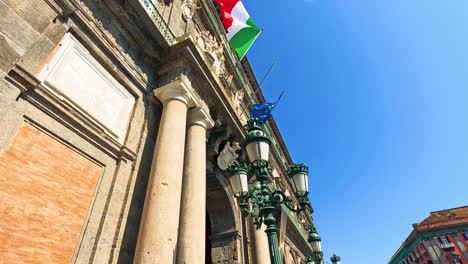 busy street scene with italian flag and tourists