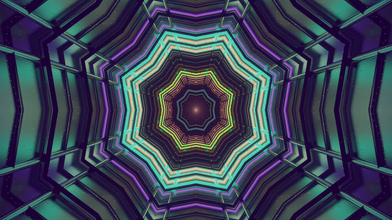 This captivating display features a kaleidoscopic tunnel with dynamic patterns and vibrant colors that blend seamlessly into a mesmerizing loop, perfect for immersive environments