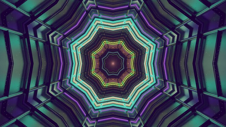 This captivating display features a kaleidoscopic tunnel with dynamic patterns and vibrant colors that blend seamlessly into a mesmerizing loop, perfect for immersive environments