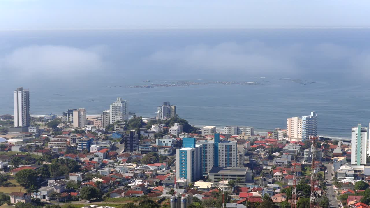 Aerial panorama of Barra Velha coastal city residential district near shoreline, Barra Velha, Santa Catarina, Brazil