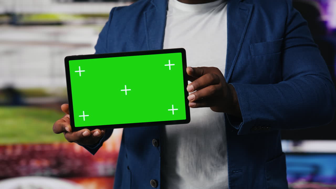 Social media environment with a person using copy space device