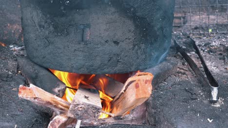 medium shot of a cooking pot on a wood fire