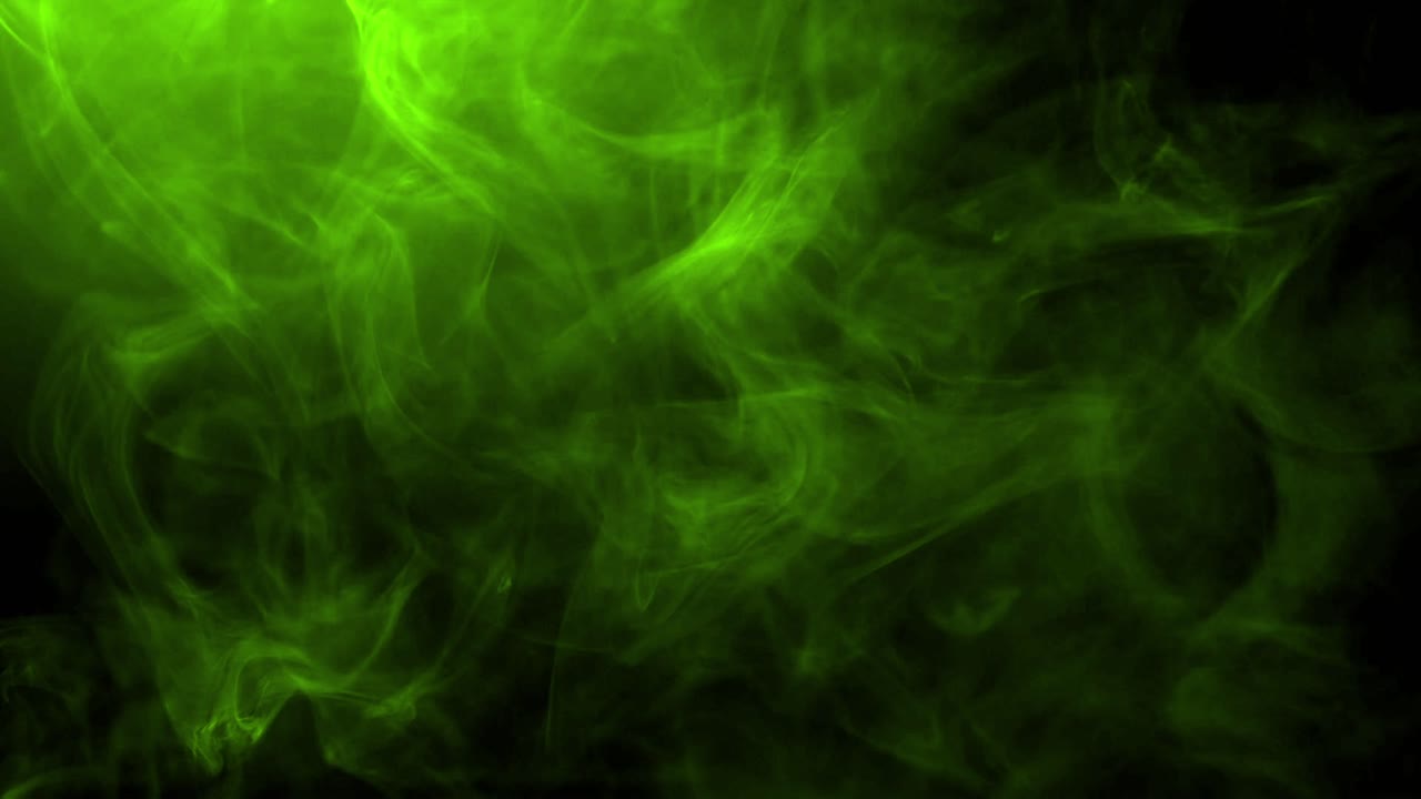 Thick, eerie cloud of toxic green smoke or fog swirls and fills screen. Perfect for Halloween, sci-fi, or fantasy overlays