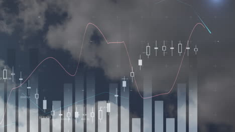 composite video of statistical data processing against clouds in the blue sky