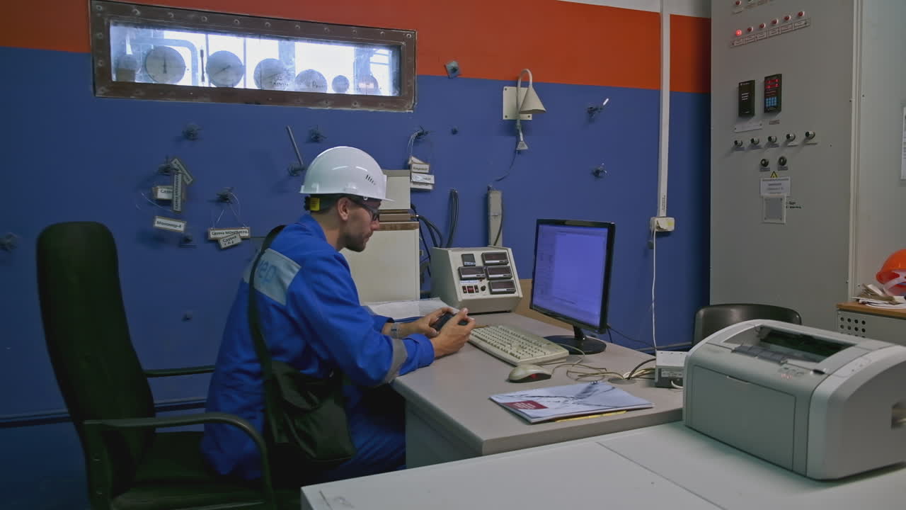 trabajador industrial en una sala de control