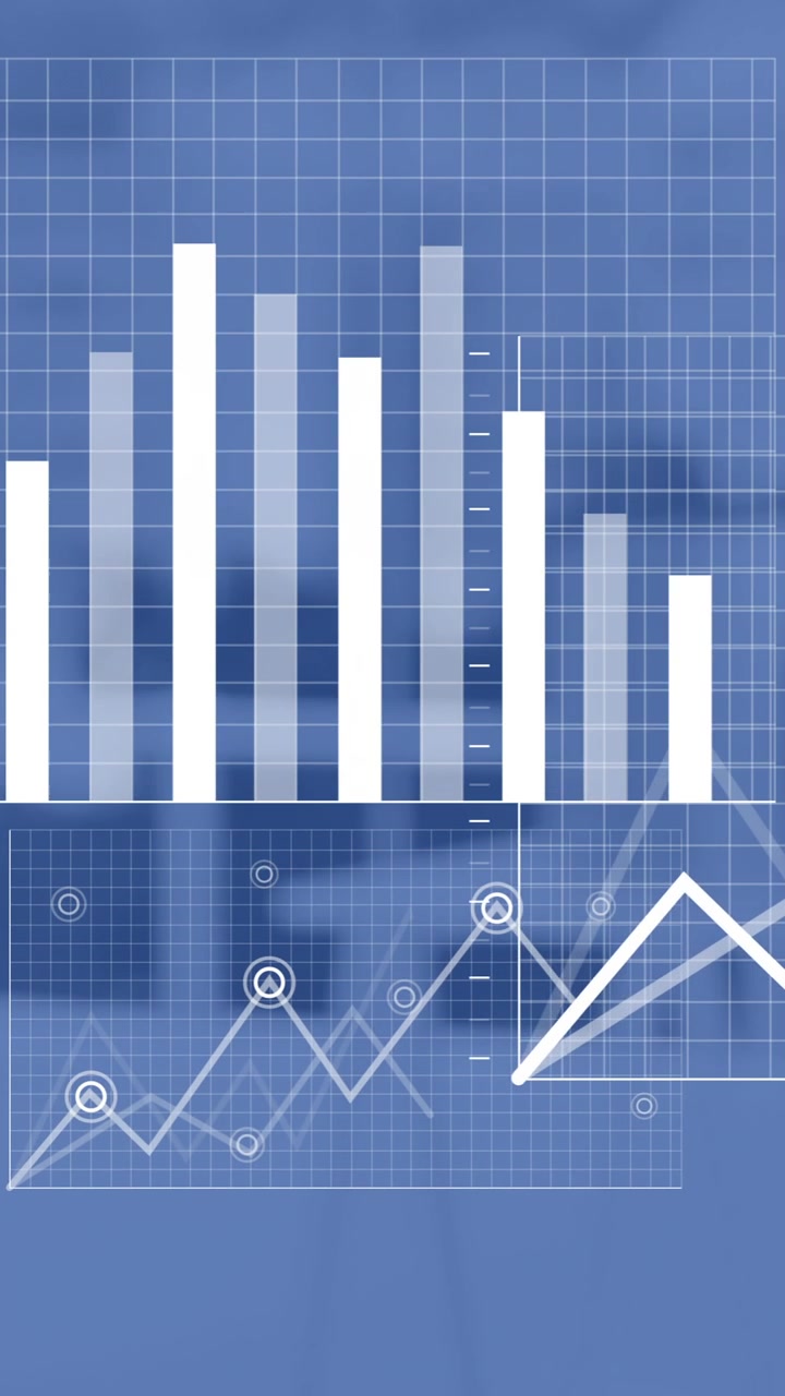 Animazione di elaborazione dati finanziari e icone su una scrivania in ufficio