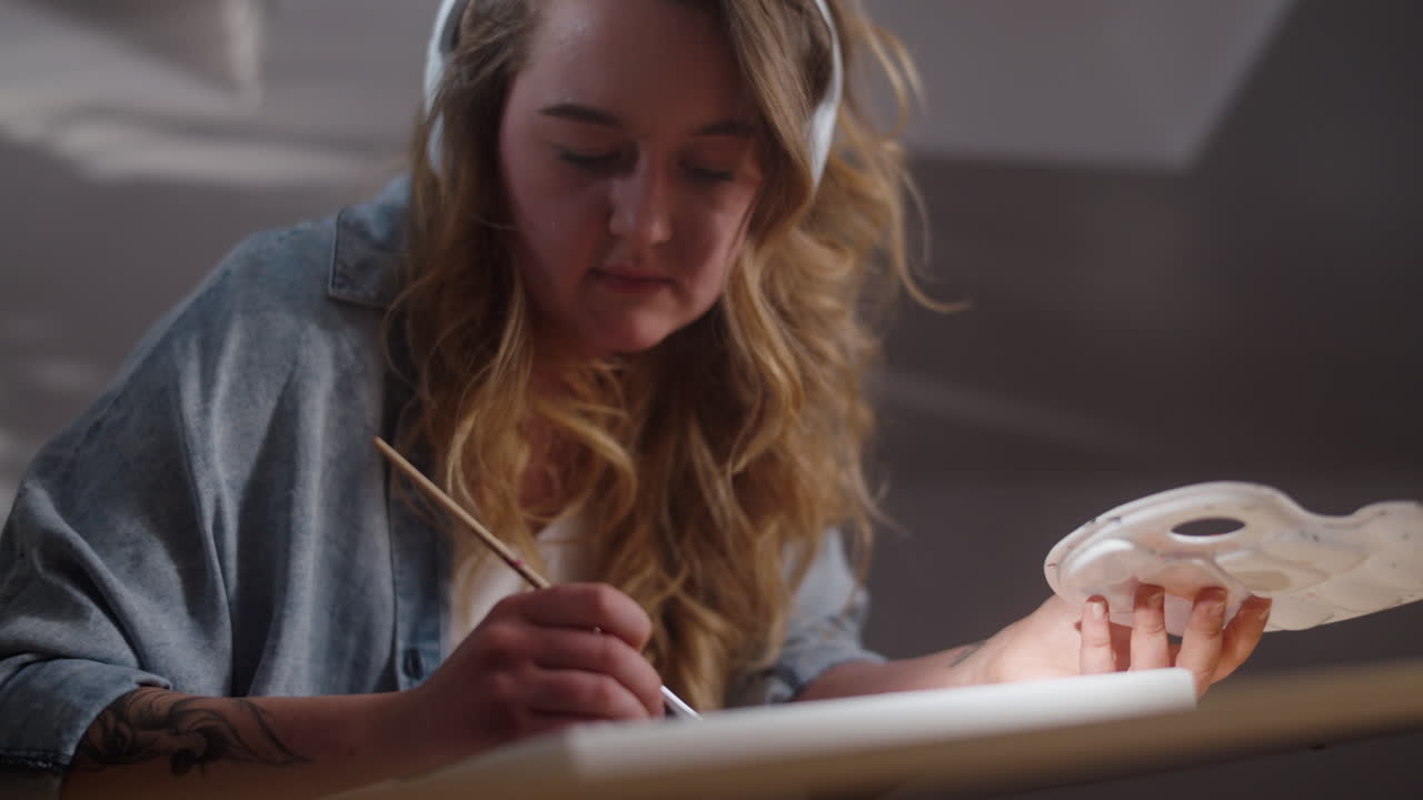 Woman painting a mask in her art studio