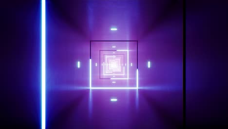 luces de neón cuadradas brillantes en el bucle del túnel de metal vj