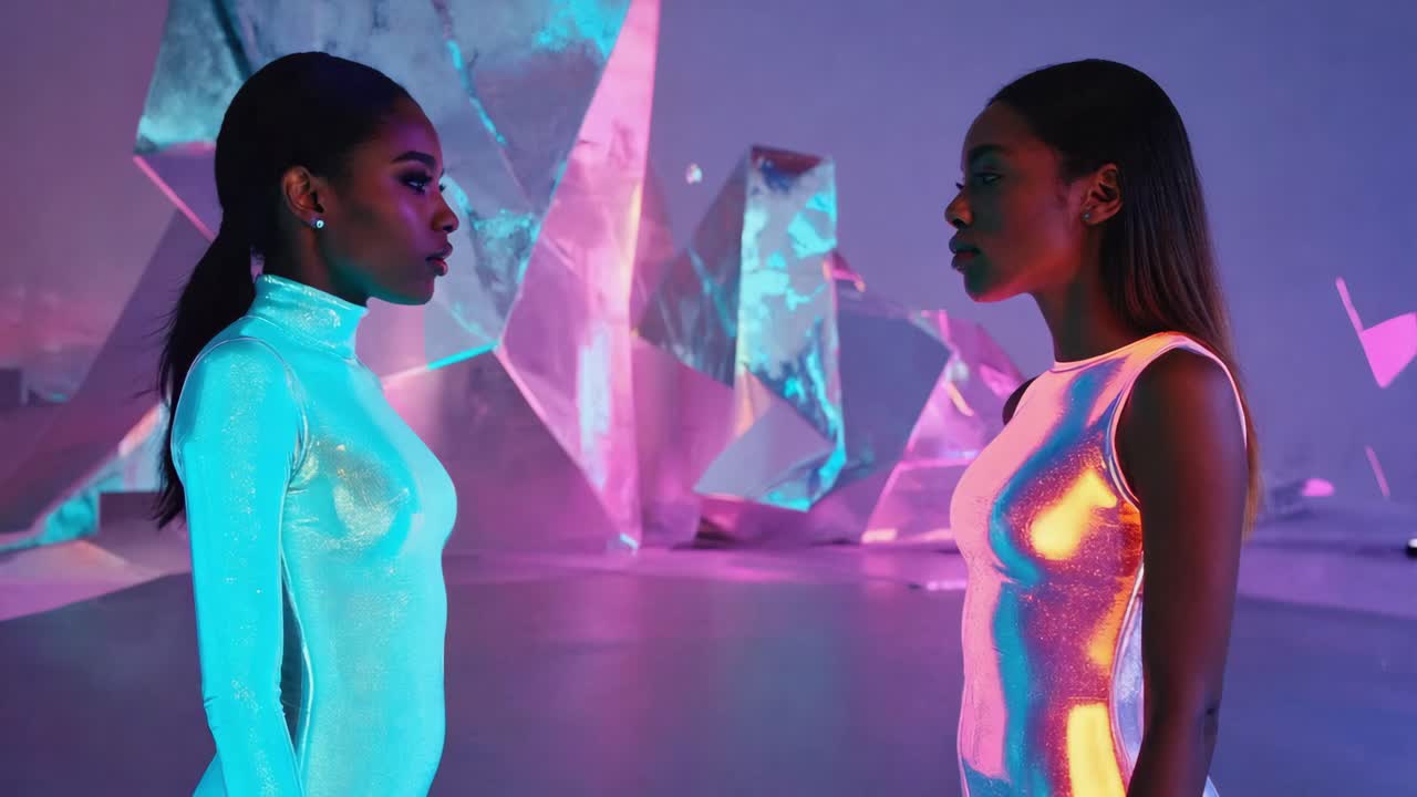 Two women in futuristic setting