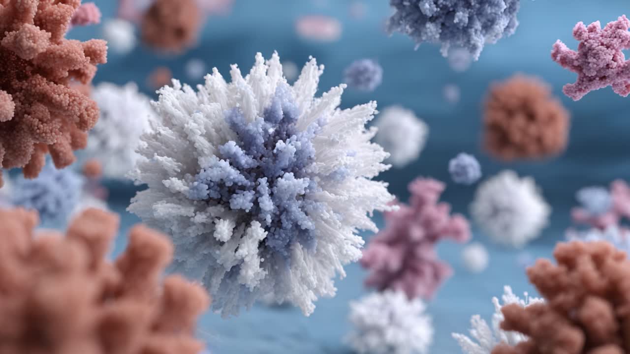 A Microscopic Journey Through Vibrant Cellular Structures Showcasing Unique Forms and Organic Textures, Revealing the Beauty of Nature's Design in a Stunning 3D Visualization