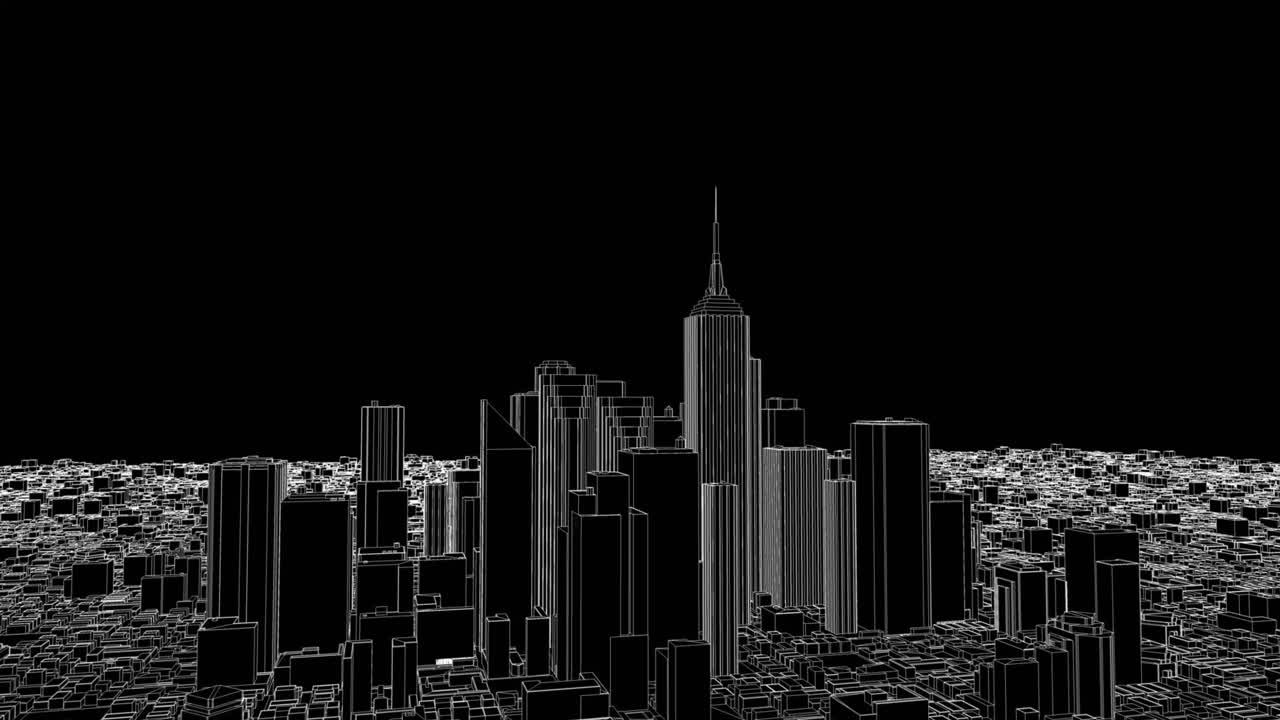 Computer generated cyber city with skyscrapers Premium Stock Video Footage