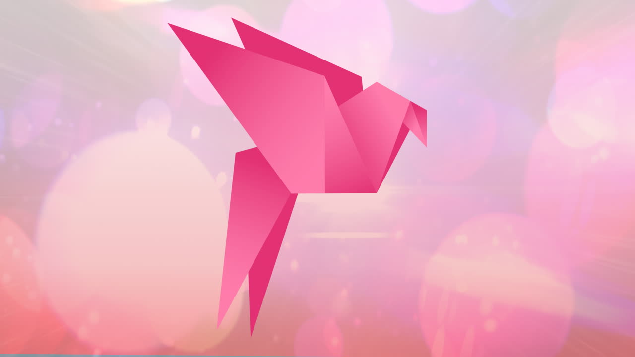 animación de pájaro de papel y puntos de luz sobre fondo rosa