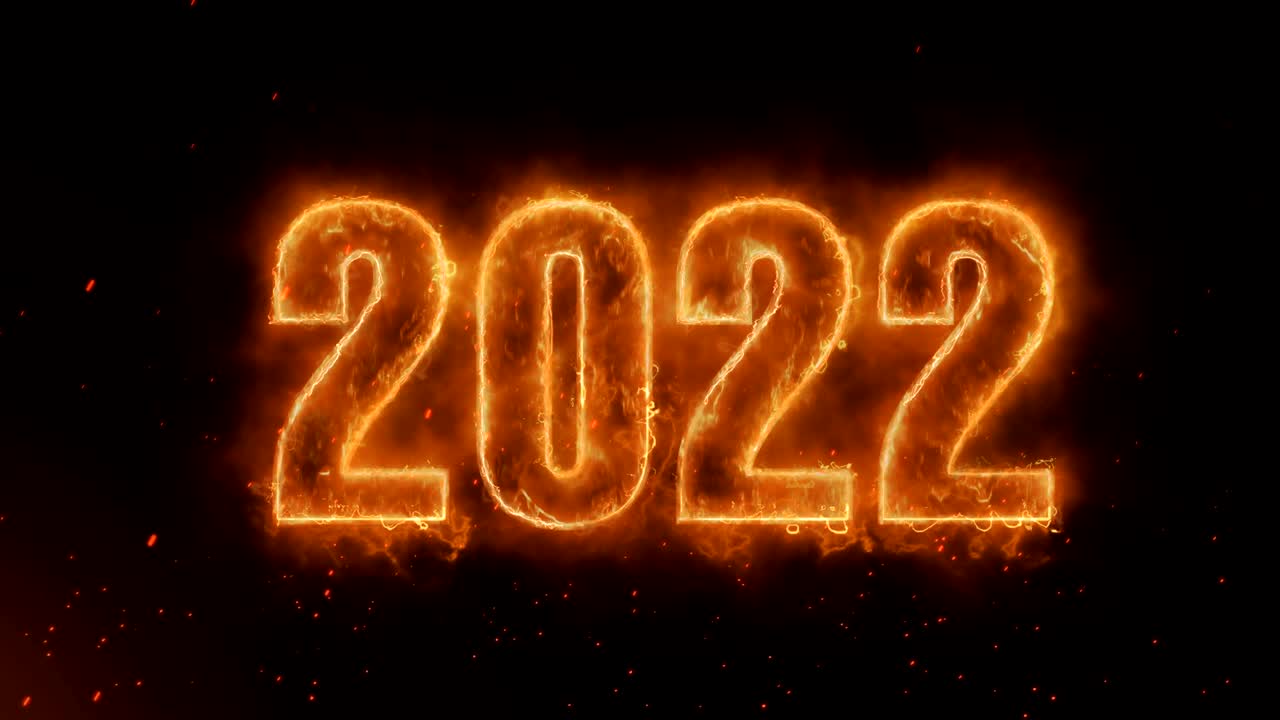 2022 palabra ardiendo caliente en fuego realista llamas chispas y humo animación de bucle continuo sin problemas