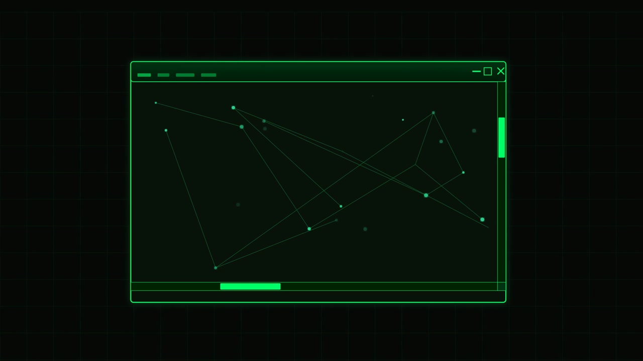 Digital Interface Window with Animated Network Nodes and Lines