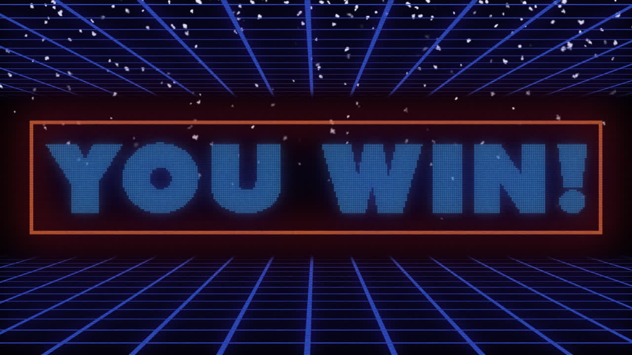 animación de usted ganar texto sobre la nieve sobre fondo negro