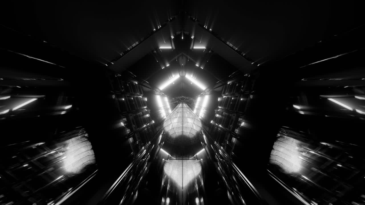Tunnel psichedelico 3D in bianco e nero.