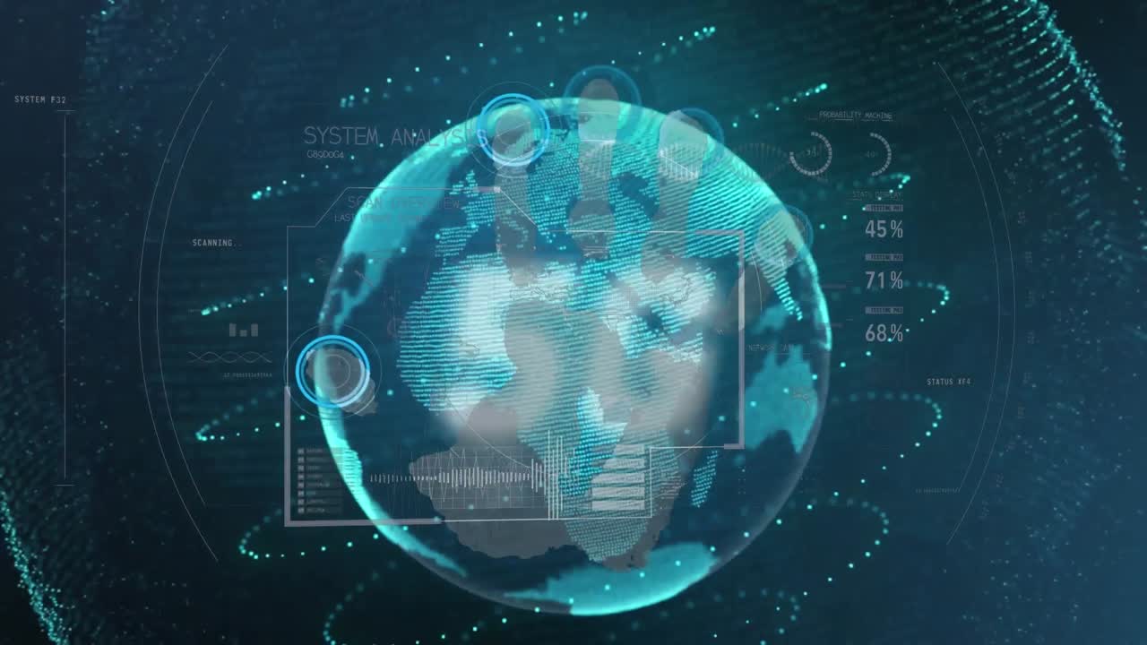 Animation of connections and data processing over globe