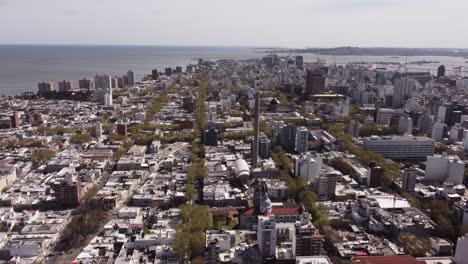 montevideo cityscape, uruguay. aerial drone panoramic view