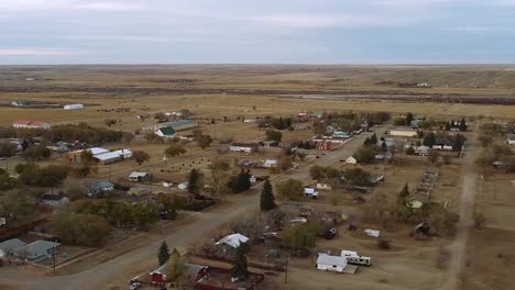 drone view over head of the town of empress alberta canada during the daytime in the prairies