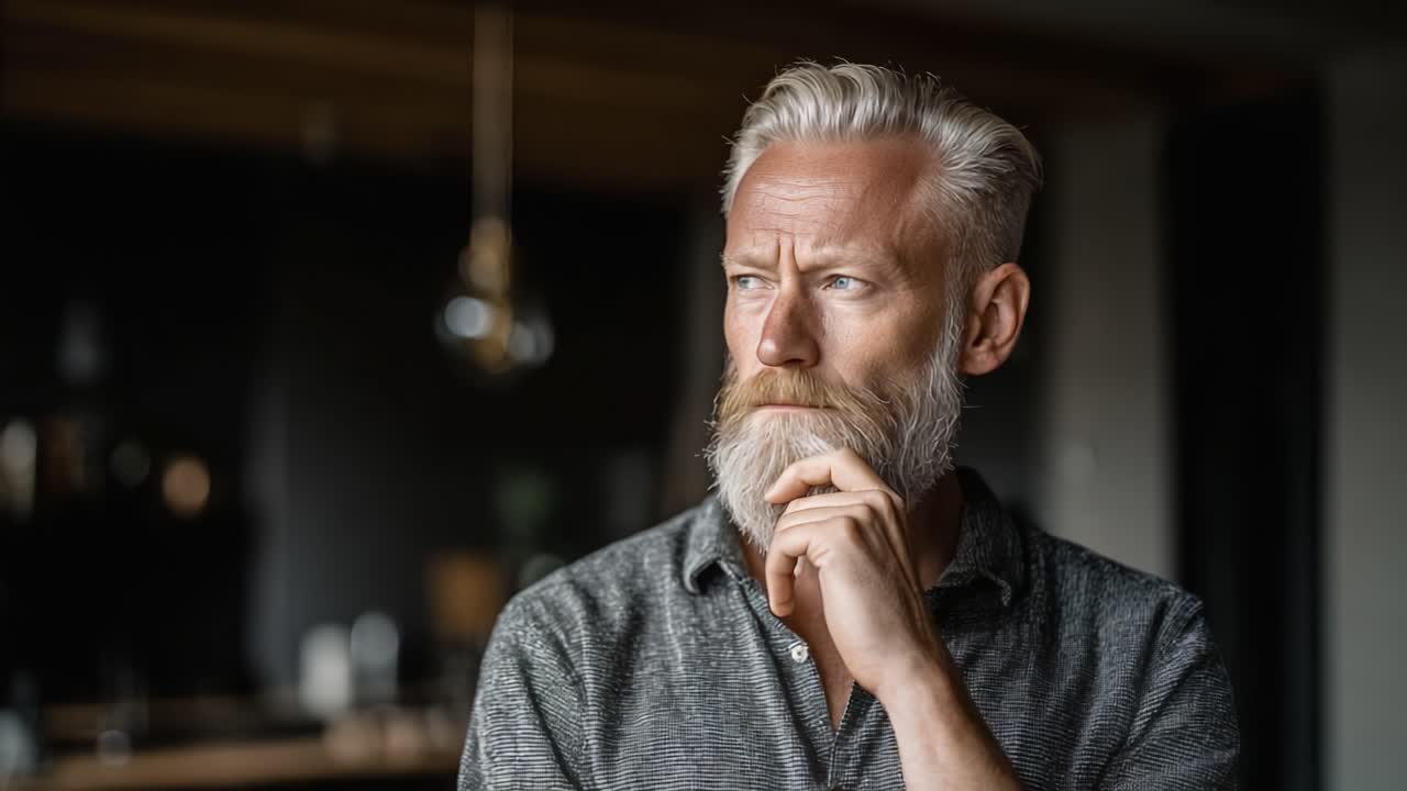 A Thoughtful Man Reflecting in a Contemporary Setting, Capturing Moments of Contemplation and Personal Insight in a Modern Indoor Environment