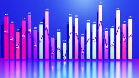 hermoso fondo en bucle 3d para programas analíticos con infografías abstractas, datos estadísticos. barras multicolores, contadores y gráficos. columnas 3d se mueven suavemente arriba y abajo en bucle. bg financiero