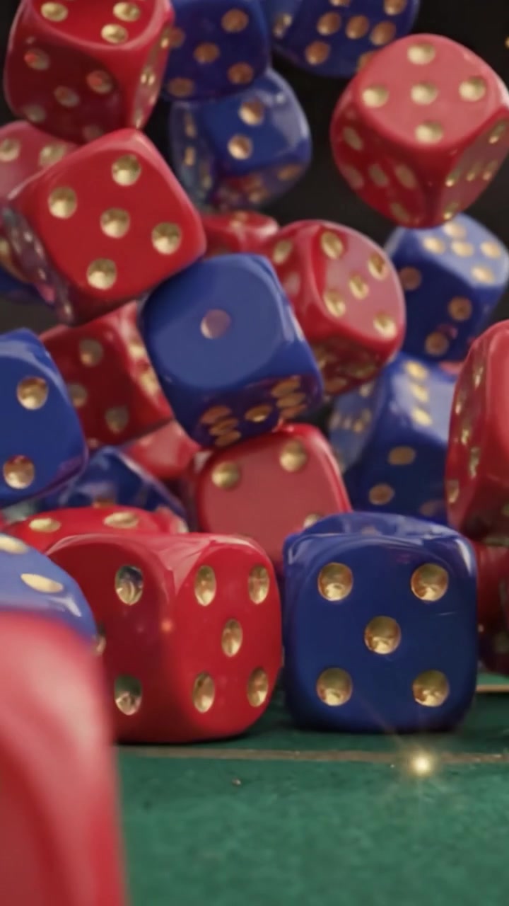 Una collezione dinamica di dadi colorati che rotolano e si impilano insieme, catturando l'emozione e il caso di un'esperienza di gioco classica.