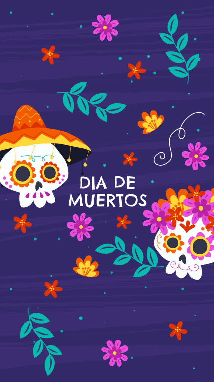una animación de fondo plano dibujado a mano dia de muertos