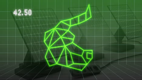 animación alcista del mercado de valores sobre paneles solares y dispositivos electrónicos