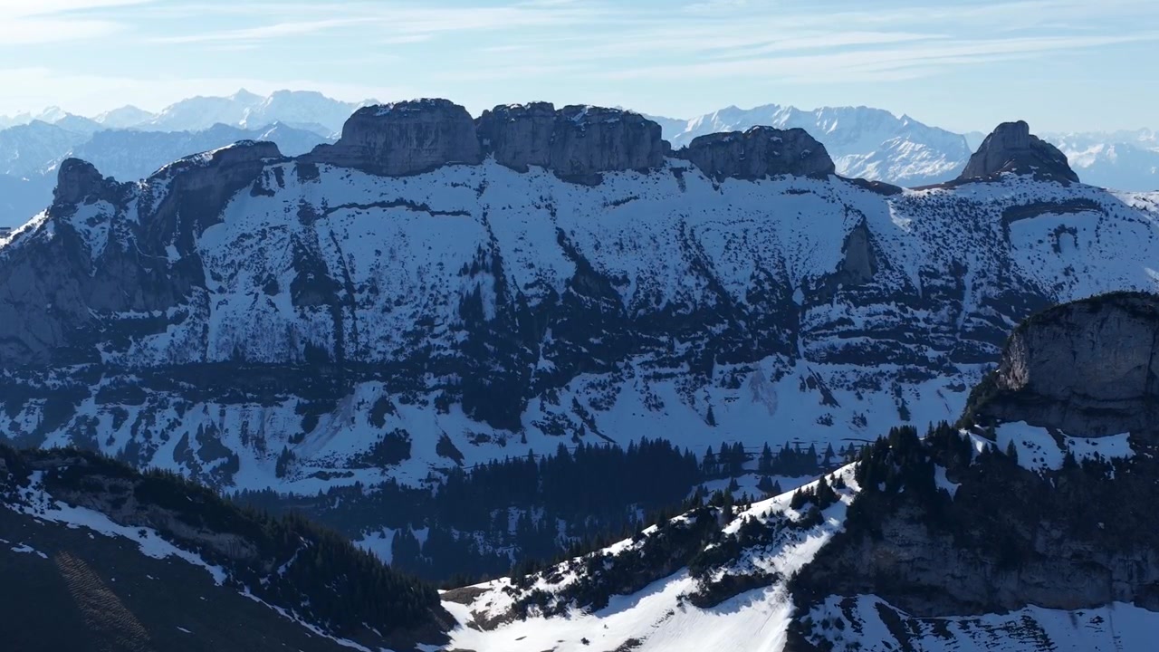 Ebenalp mountain in the Alpstein massif of the Appenzell Alps, Switzerland snow covered