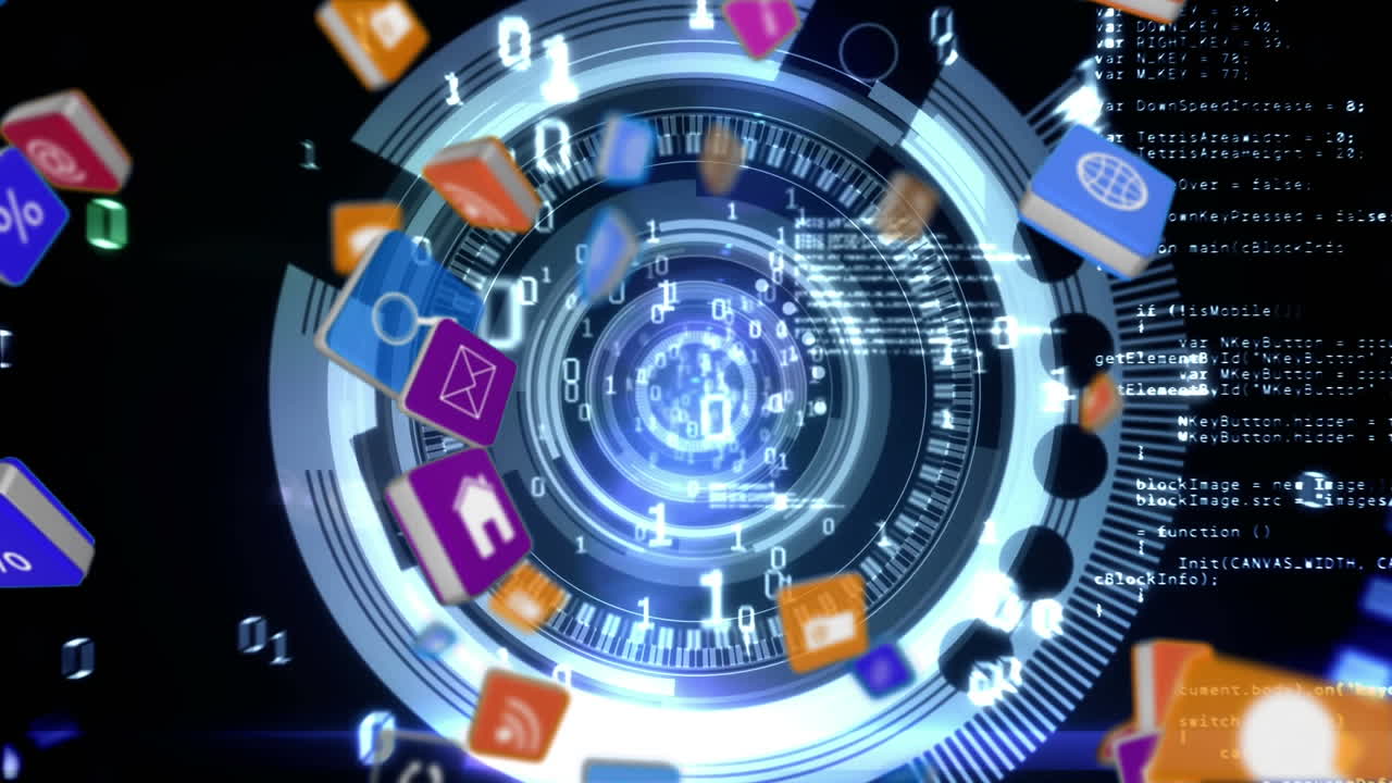 인터넷 아이콘과 기호가 떨어지는 것