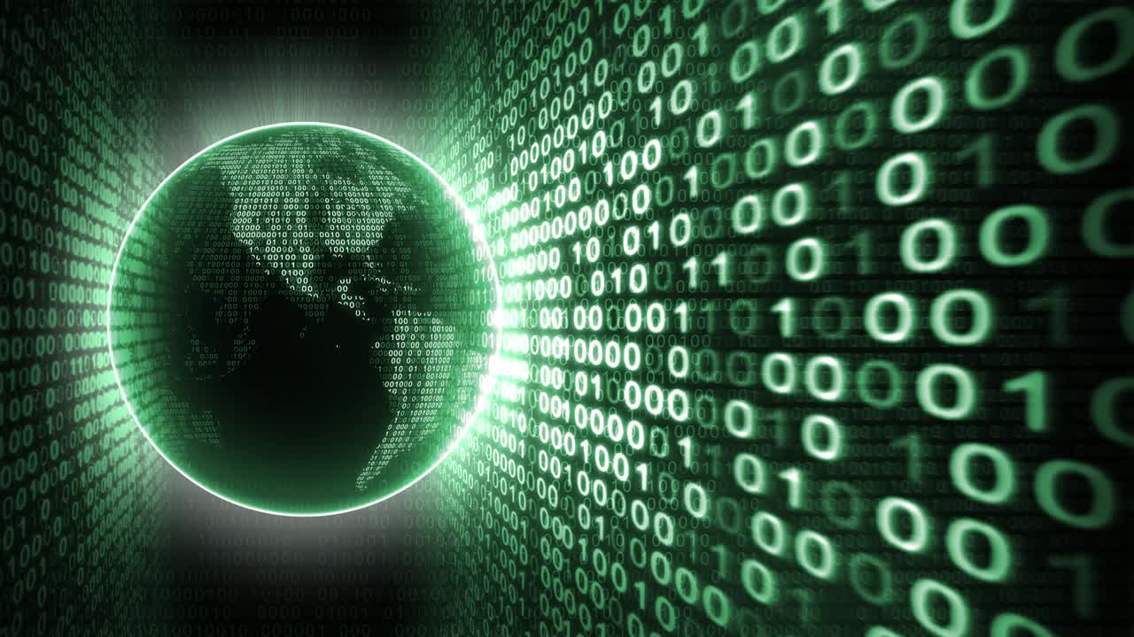 Earth Planet with Binary Code Green Background. Loop Animation