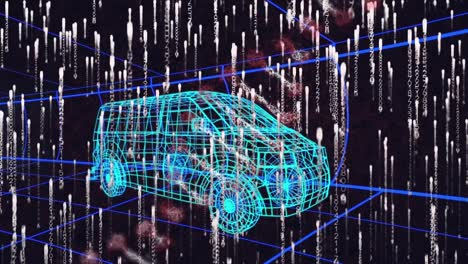 Animation-Leuchtender-Lichtspuren-über-Dem-3D-Zeichnungsmodell-Von-Lieferwagen-Und-Gitter