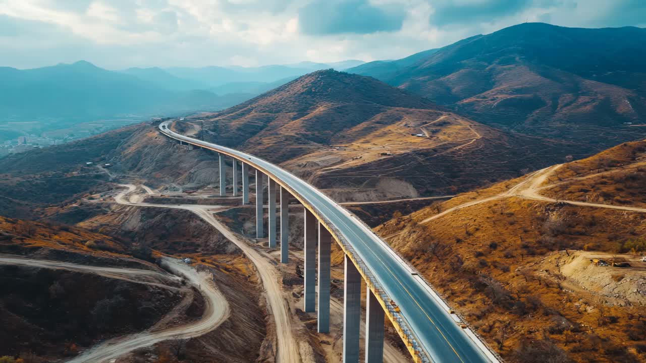 Ponte autostradale ad alta quota attraverso le montagne