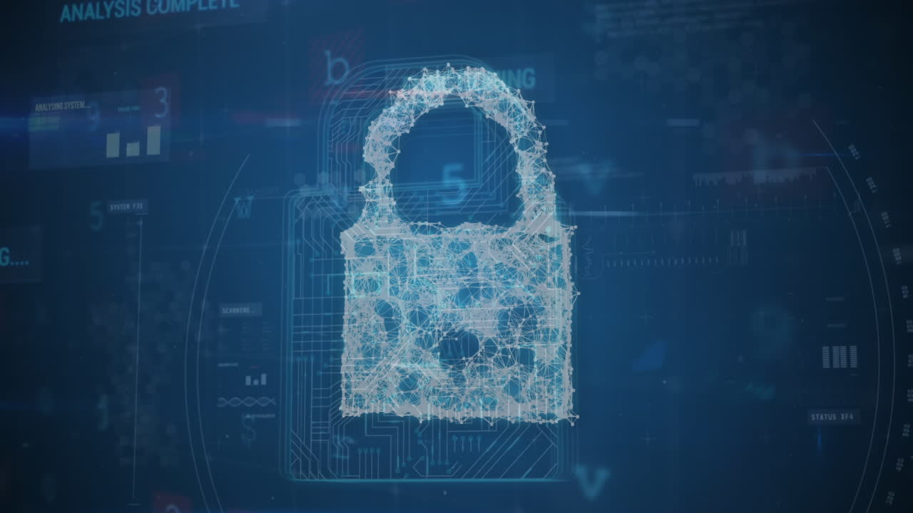 Animation of changing numbers and letters over online security padlock